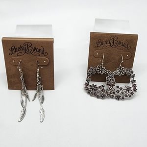 Lucky Brand Sliver & Enameled Flower Drop Earrings